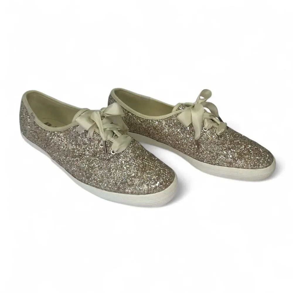 Keds X Kate Spade New York Women's Champion Glitter Sneakers 9 Champagne Gold